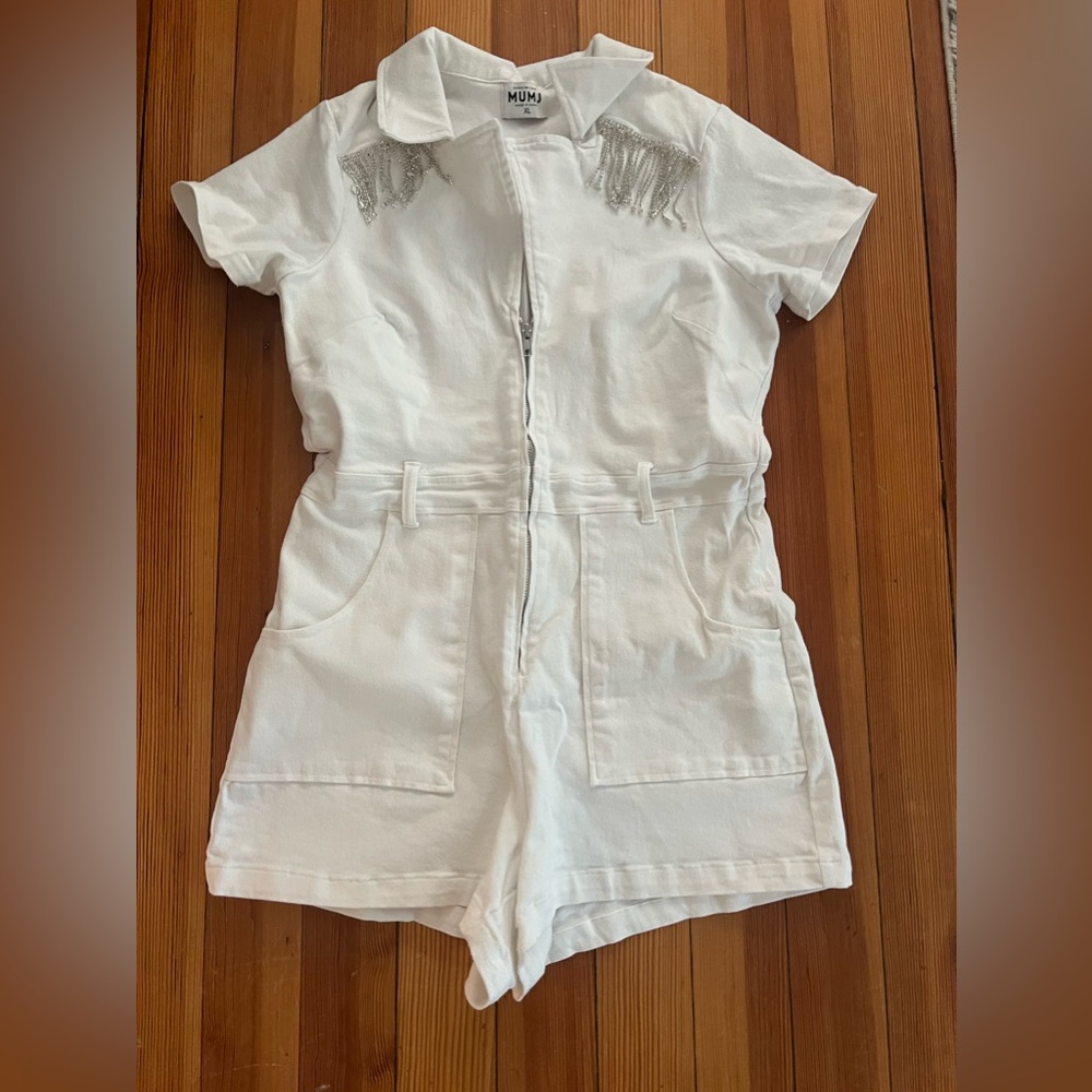 Show me your mumu white denim romper